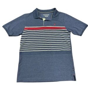 Boys Nautica Blue Beige Red Striped Polo Size‎ 18/20 Old Money Nautical Classic